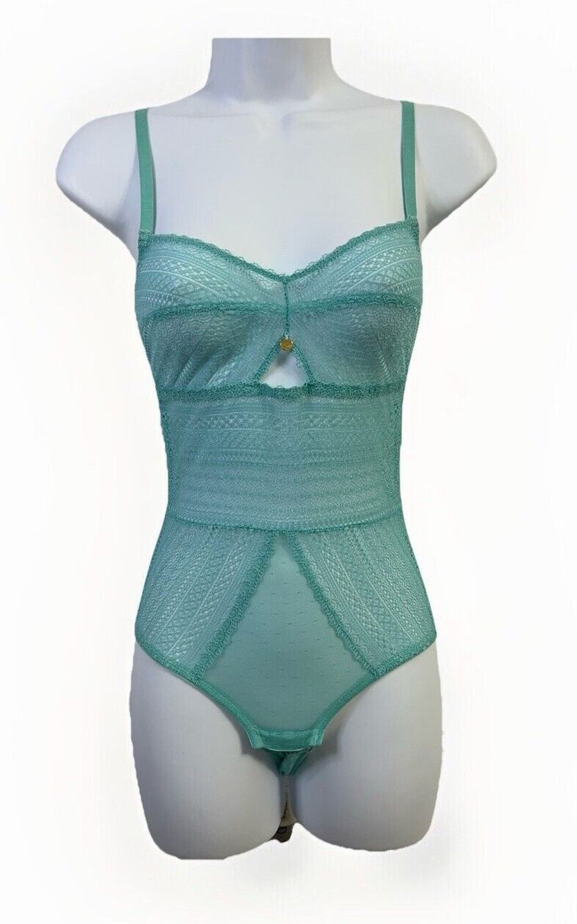 Sam Edelman Lace & Mesh Bodysuit Blue Turquoise Size M